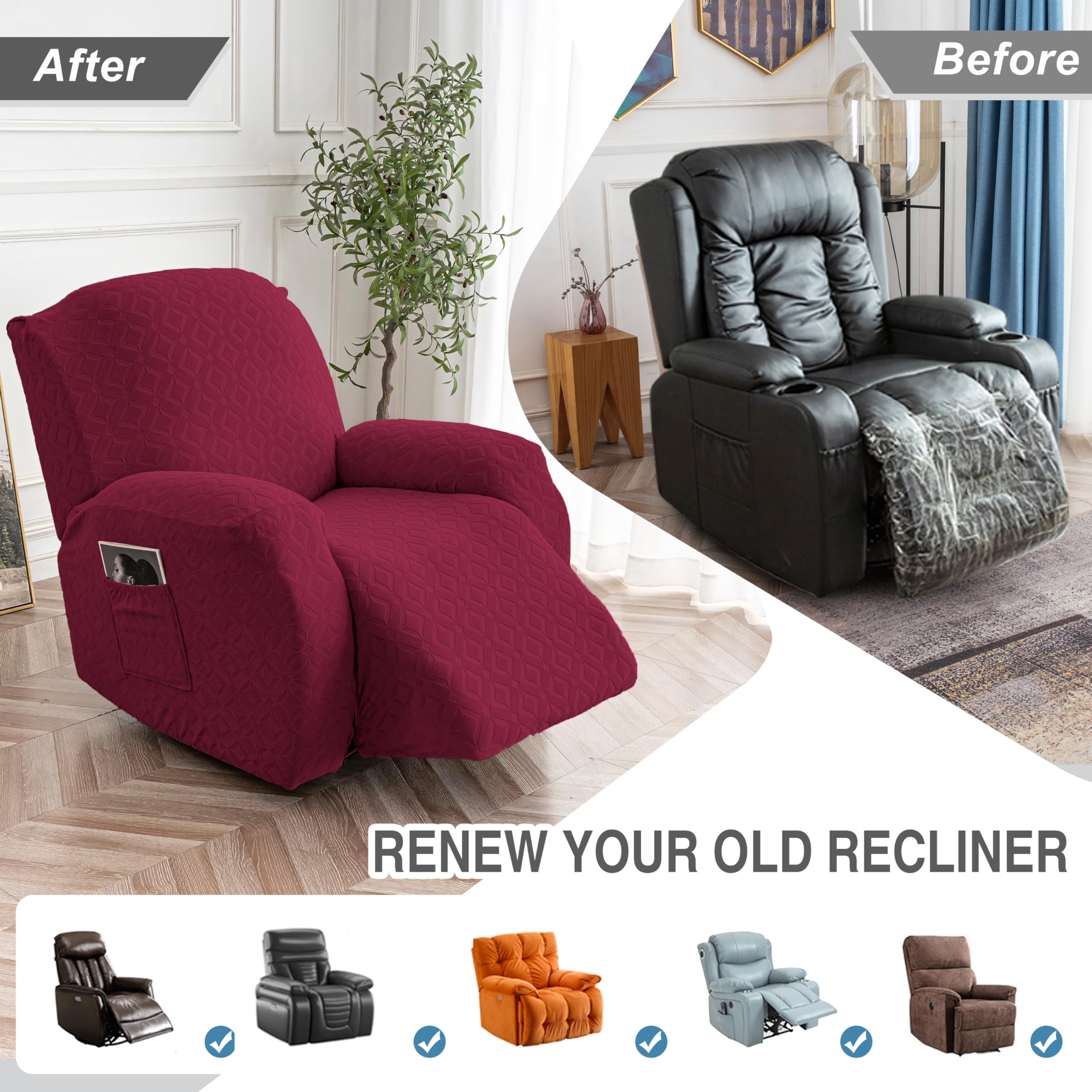 Chair Covers Gennia Waterproof Recliner ,Stretch Reclining Couch