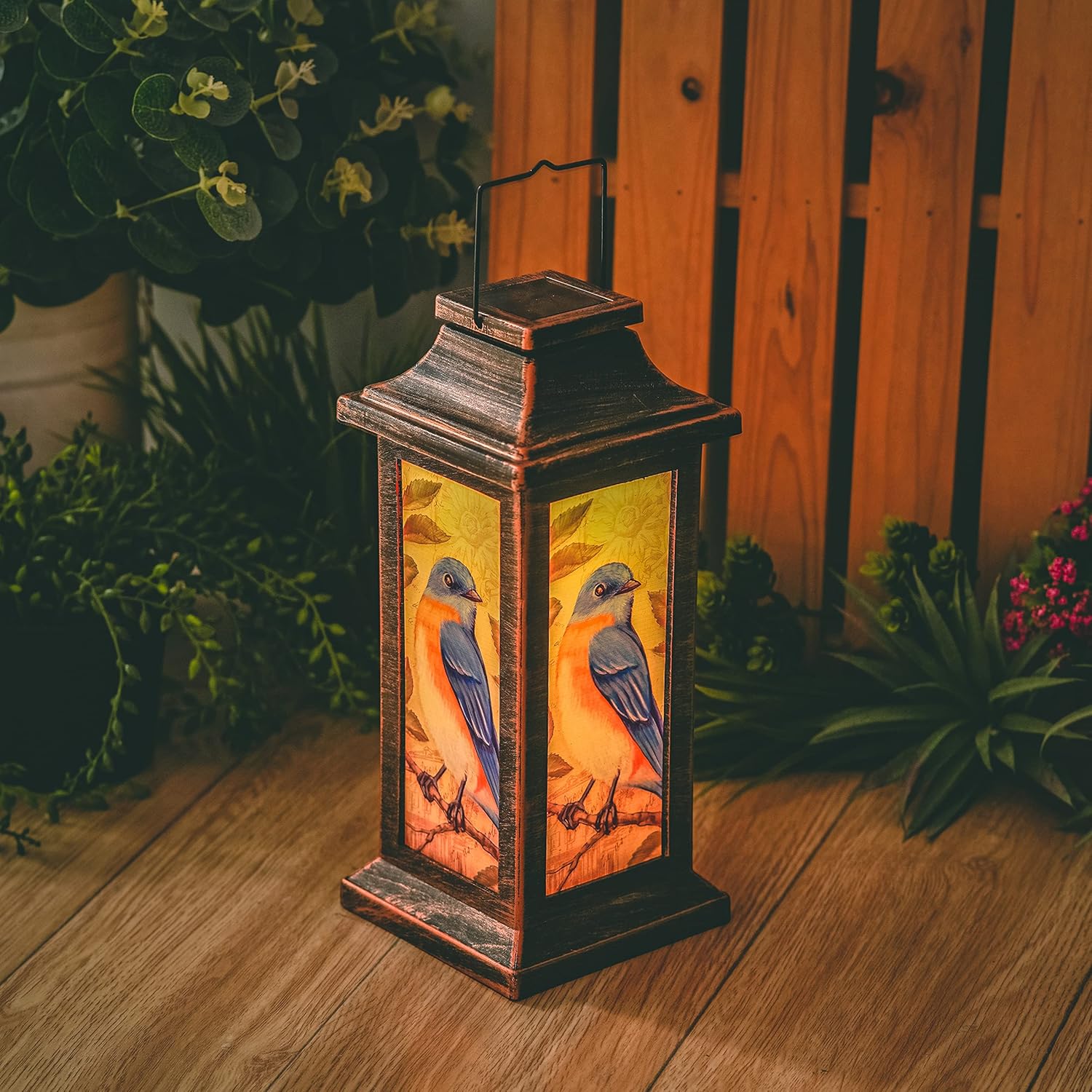 Solar Lantern Outdoor Waterproof , Hanging Lamp Lights Birthday Gifts for Garden Decor Birthday Gifts for Women Mom and Grandma Solar, Blue Bird, 10" H, Yard