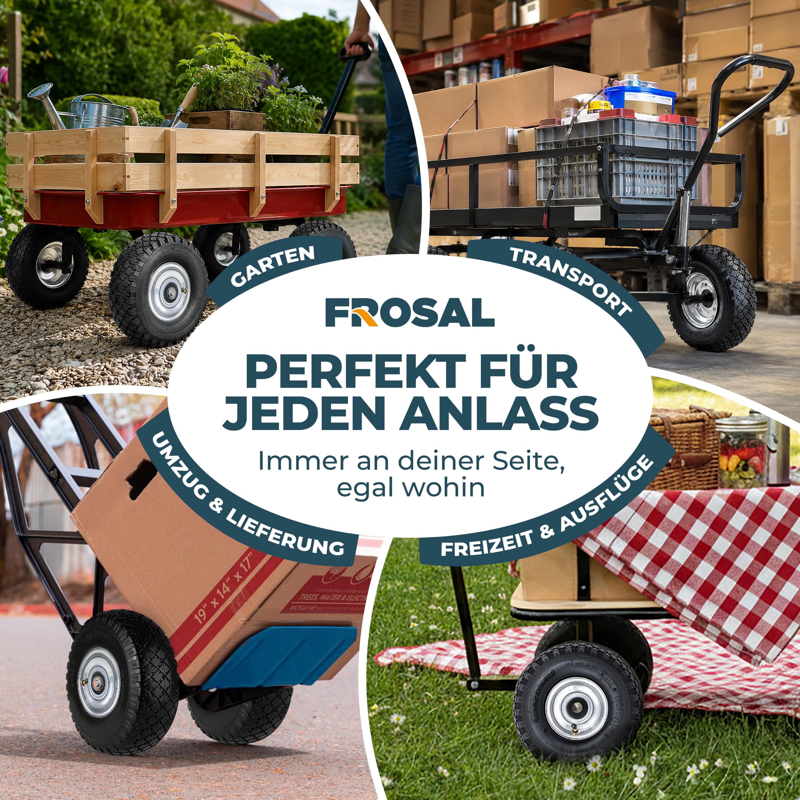FROSAL 4x Luftrad 3.00-4 260x85 Stahlfelge 20 mm / 50 mm
