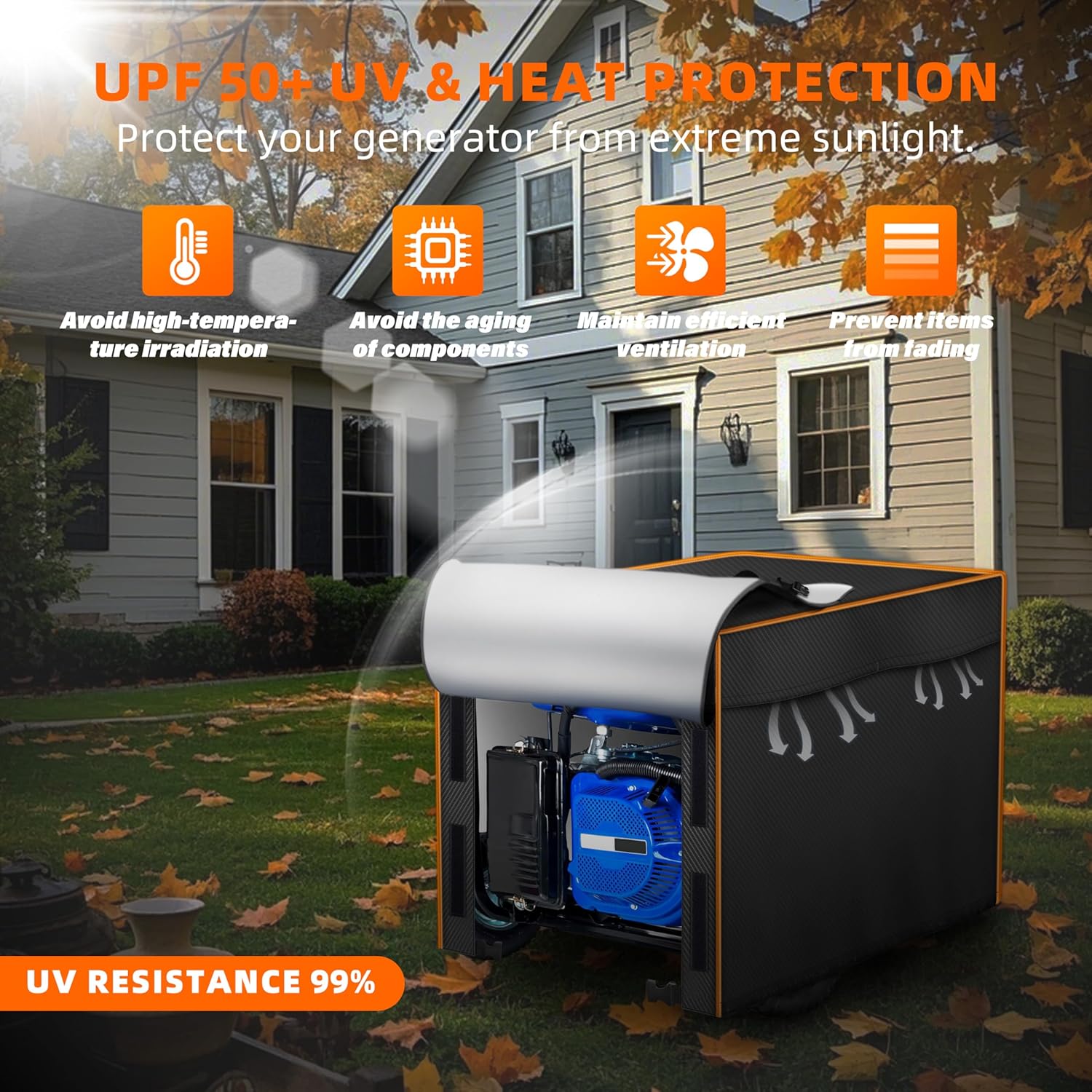 Inverter Generator Cover 38x28x27 inch, Large Outdoor Generator Cover Waterproof & Heavy Duty & Windproof cover for DuroMax,Westinghouse,Champion,Predator,Honda Generator 5500-15000W, Black