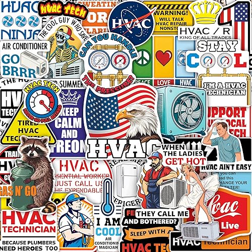 100Pcs HVAC Stickers Hard Hat, Water Bottle, Laptop – HVAC Toolbox Decals – Air Conditioning Stickers - Funny Hard Hat Decals - Gifts for Men & Women