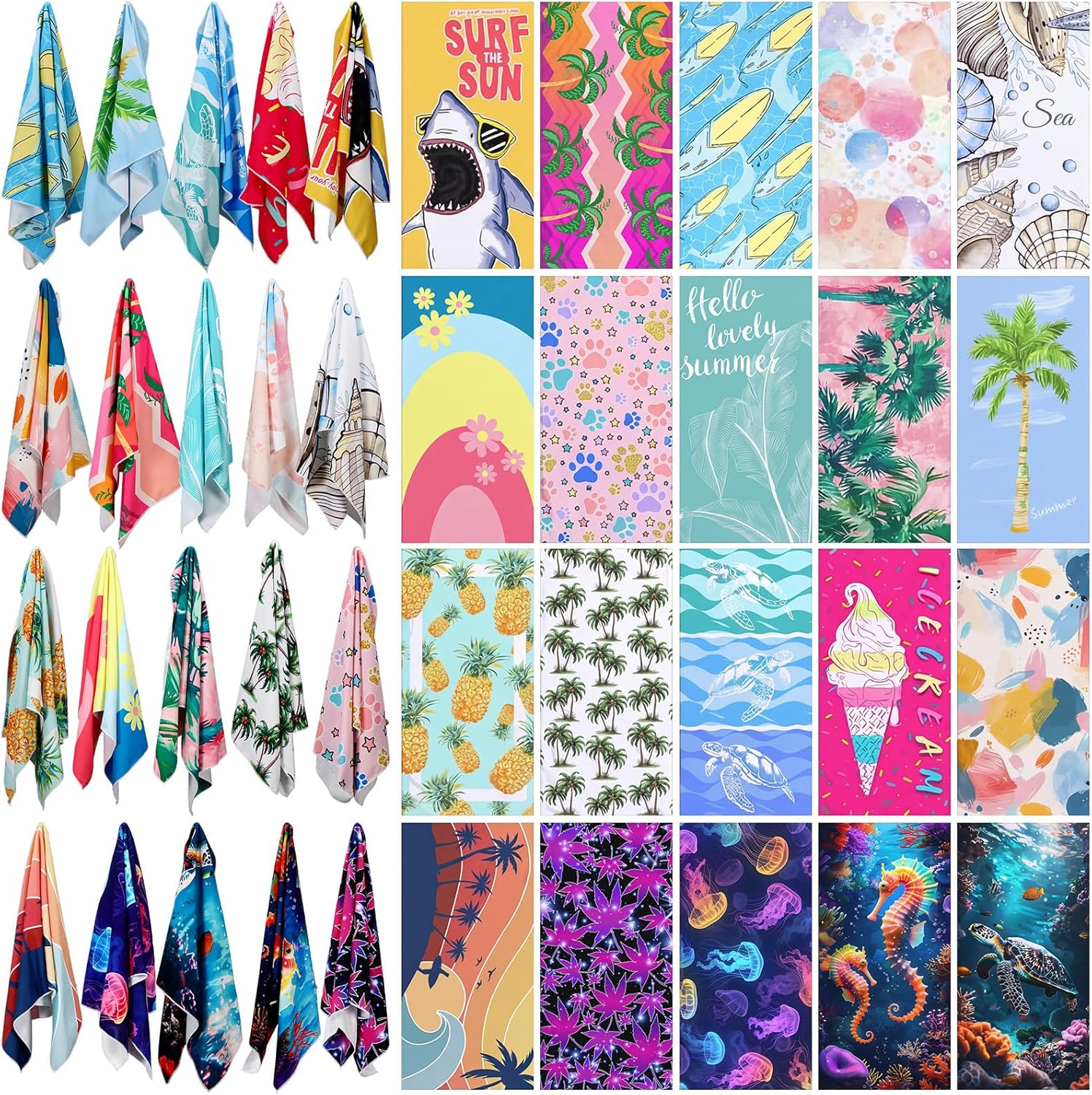 Newwiee 20 Pack Oversized Beach Towels Bulk 59 x 28 Quick Dry Sand Free Pool Towels Absorbent & Lightweight for Travel, Swimming, Camping, Outdoor, Assorted Vibrant Patterns