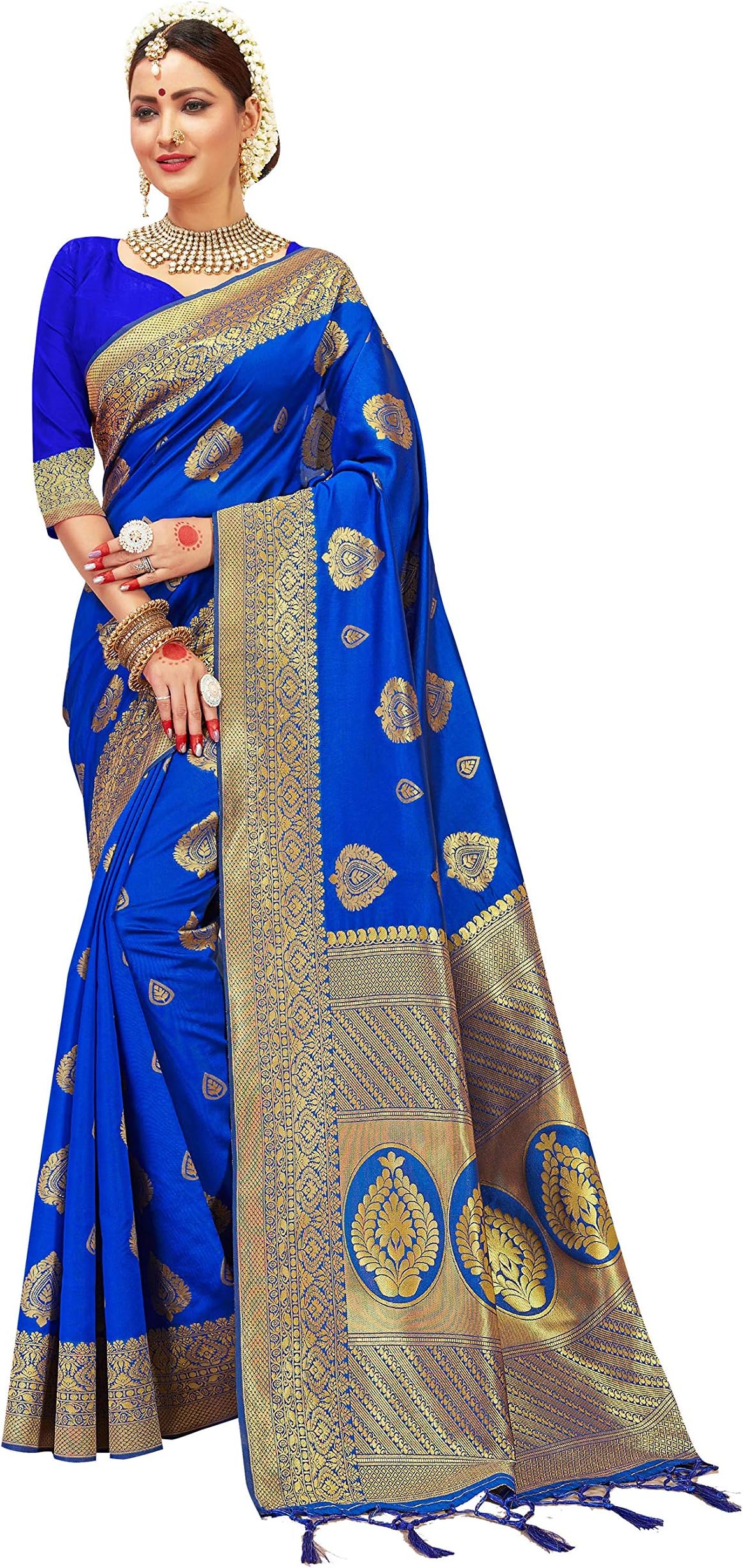 Sarees For Women Banarasi Art Silk l Indian Rakhi Wedding Diwali Gift Sari with Unstitched Blouse