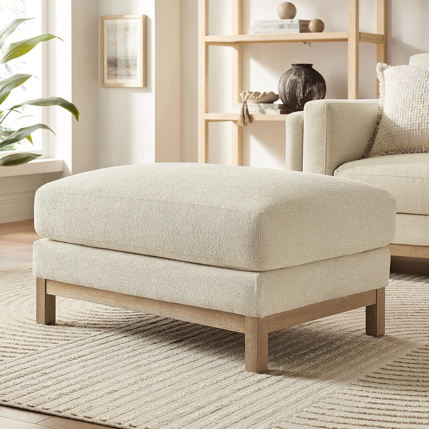 Modway Roscoe Fabric Ottoman in Ivory - Upholstered Rectangular Footstool for Living Room, Bedroom, or Lounge Seating