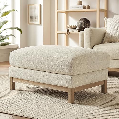 Modway Roscoe Fabric Ottoman in Ivory - Upholstered Rectangular Footstool