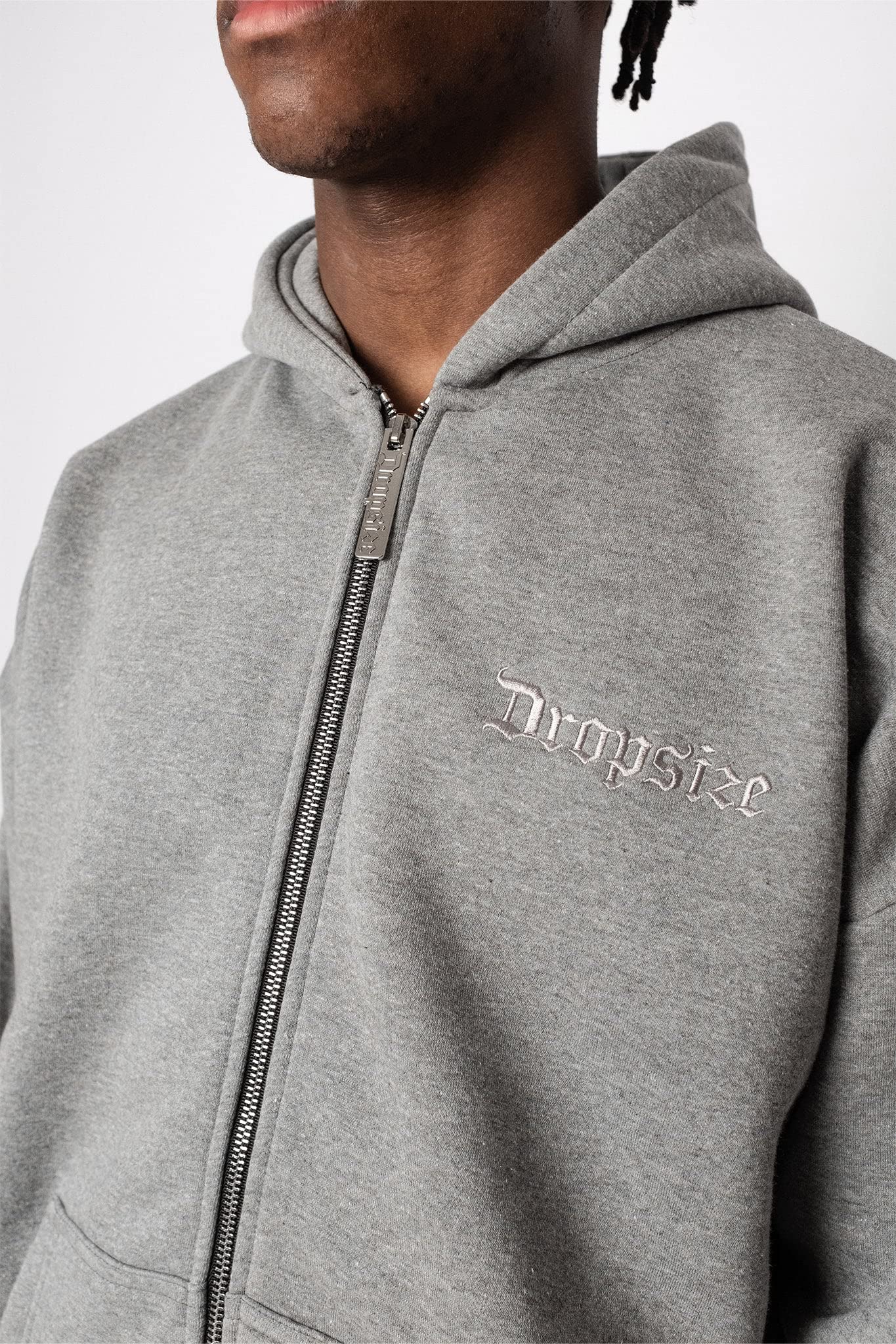 Dropsize Super Heavy Oversize BLANK Zip Hoodie Dark Grey Urban Streetwear Oversize Zipper, 360 GSM Cotone, con Cappuccio Uomo
