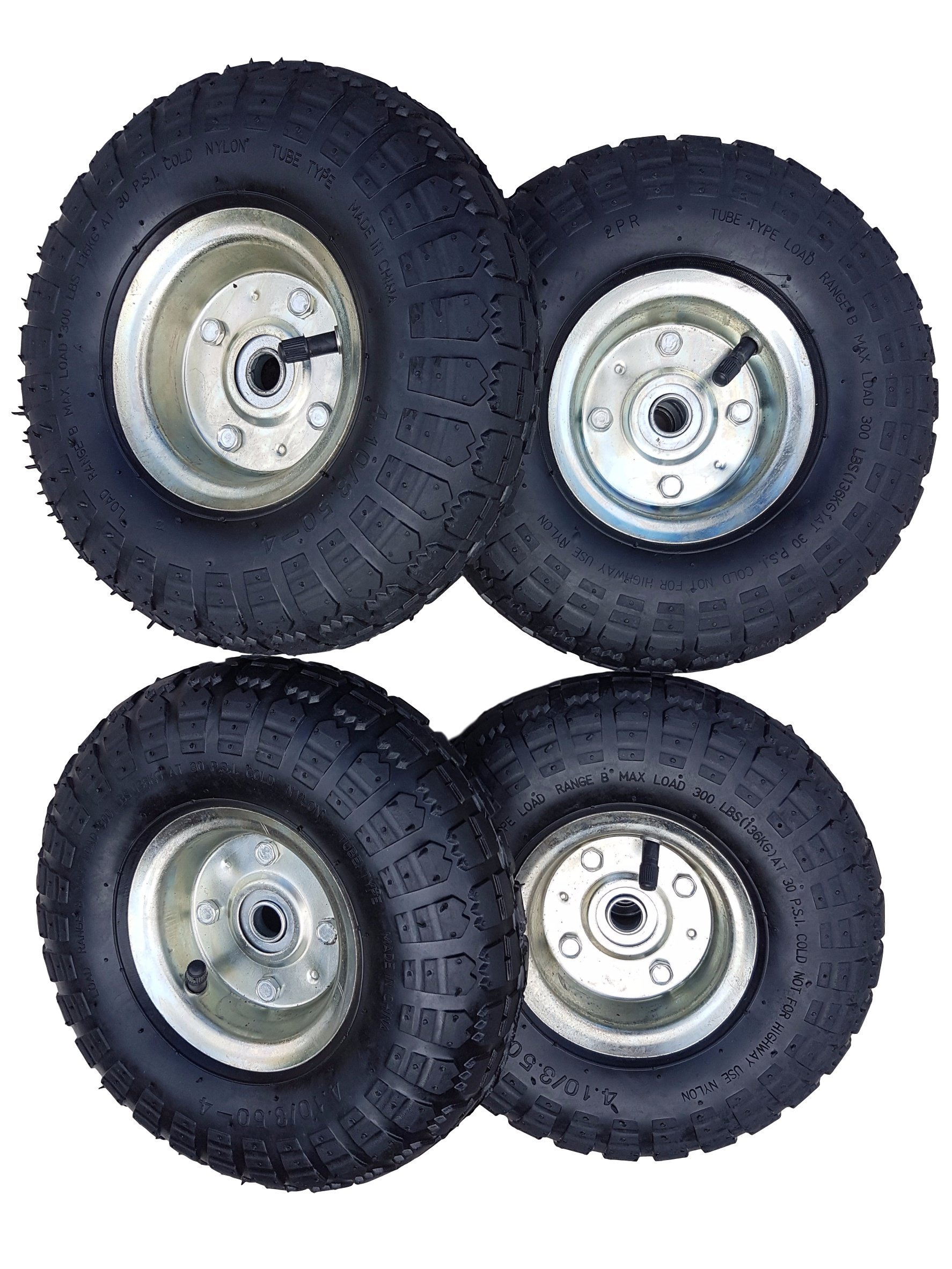 4 x FROSAL Luftrad Bollerwagen Ø 260 mm 4.10/3.50-4 | Ersatzrad Reifen Sackkarre | Achse 16 mm | Rad mit Kugellager | Stahlfelge silber | Sackkarrenrad