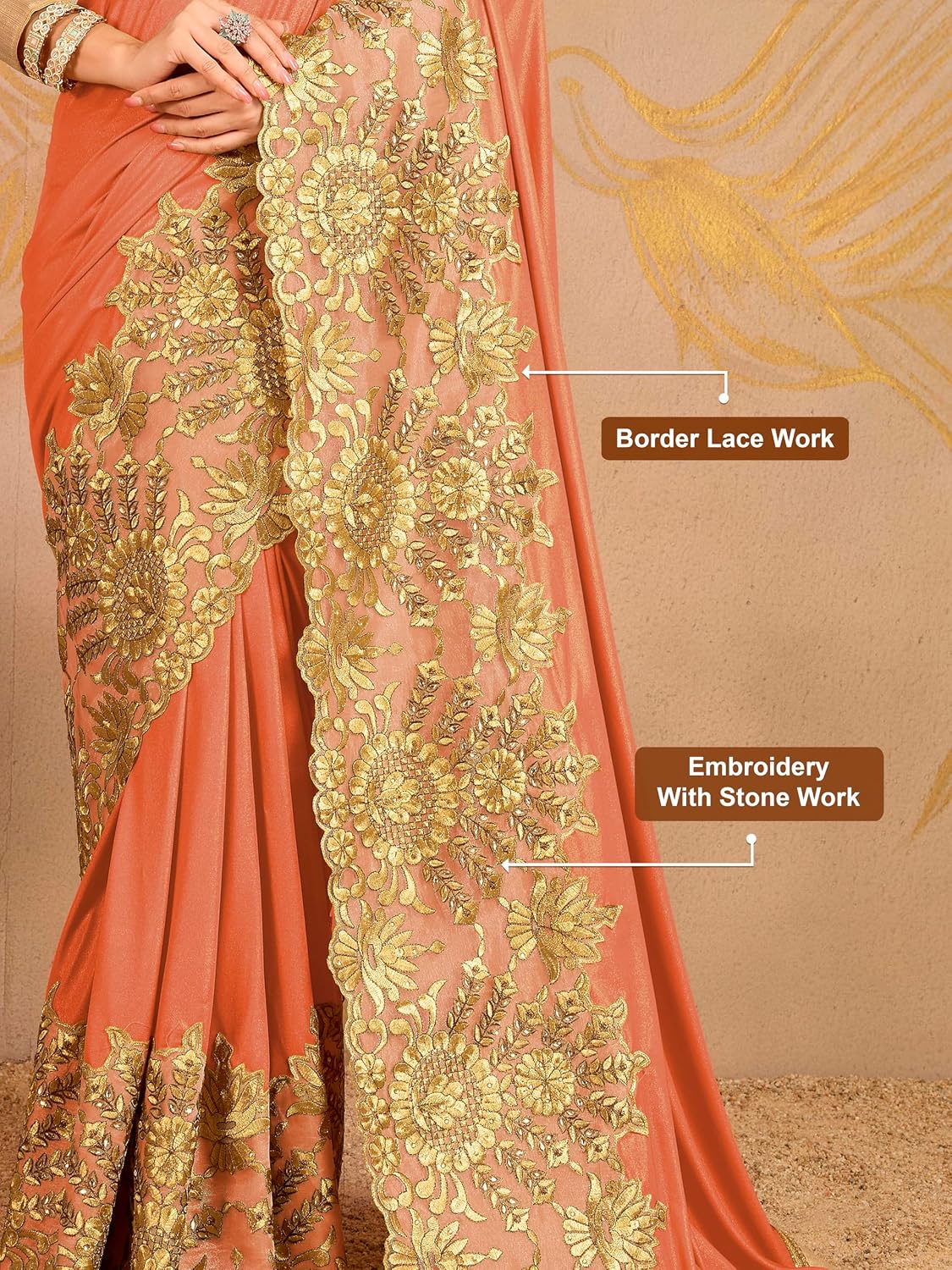 TRENDMALLS Women's Lycra Embroidery With Stone Work Saree with Unstitched Blouse