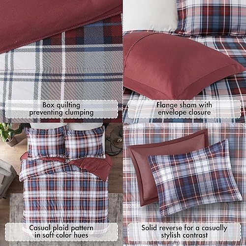 Miniatura 2 de Madison Park Essentials - Edredón a cuadros Parkston, funda a juego, funda 3M Scotchguard antimanchas, hipoalergénico, juego de ropa de cama para