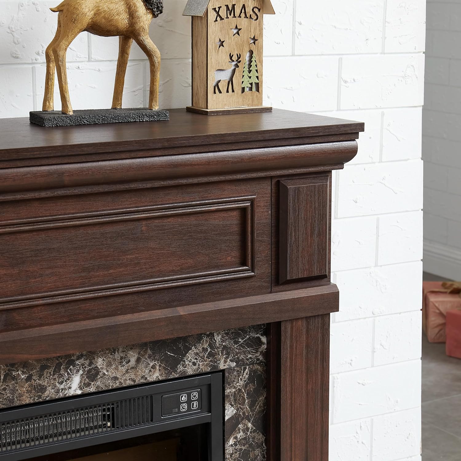 Fireplace Mantel Only, Cherry Finish, 41.34" W x 14" D x 40" H, Freestanding Mantel Surround for Electric Fireplace, Space-Saving Design for Living Room, Bedroom