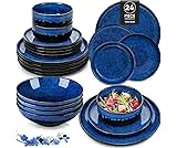 vancasso Dinner Sets for 6 People, Starry Reactive Glaze Blue Crockery Set, Ceramic Plates and Bowls Sets Include Large Dinner Plates, Dessert Plates, Cereal Bowls Set and Pasta Bowls