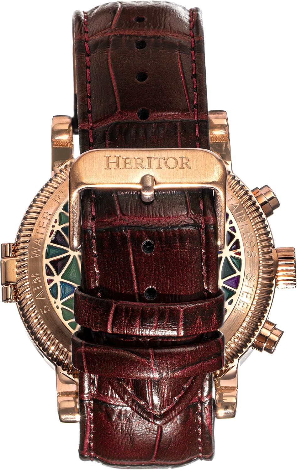 HERITOR Legacy Automatic Watch for Men – 44mm Men’s Watch with Jeweled Automatic Movement, 316L Stainless Steel Case, Crocodile-Embossed Leather Strap (HERHR9701)