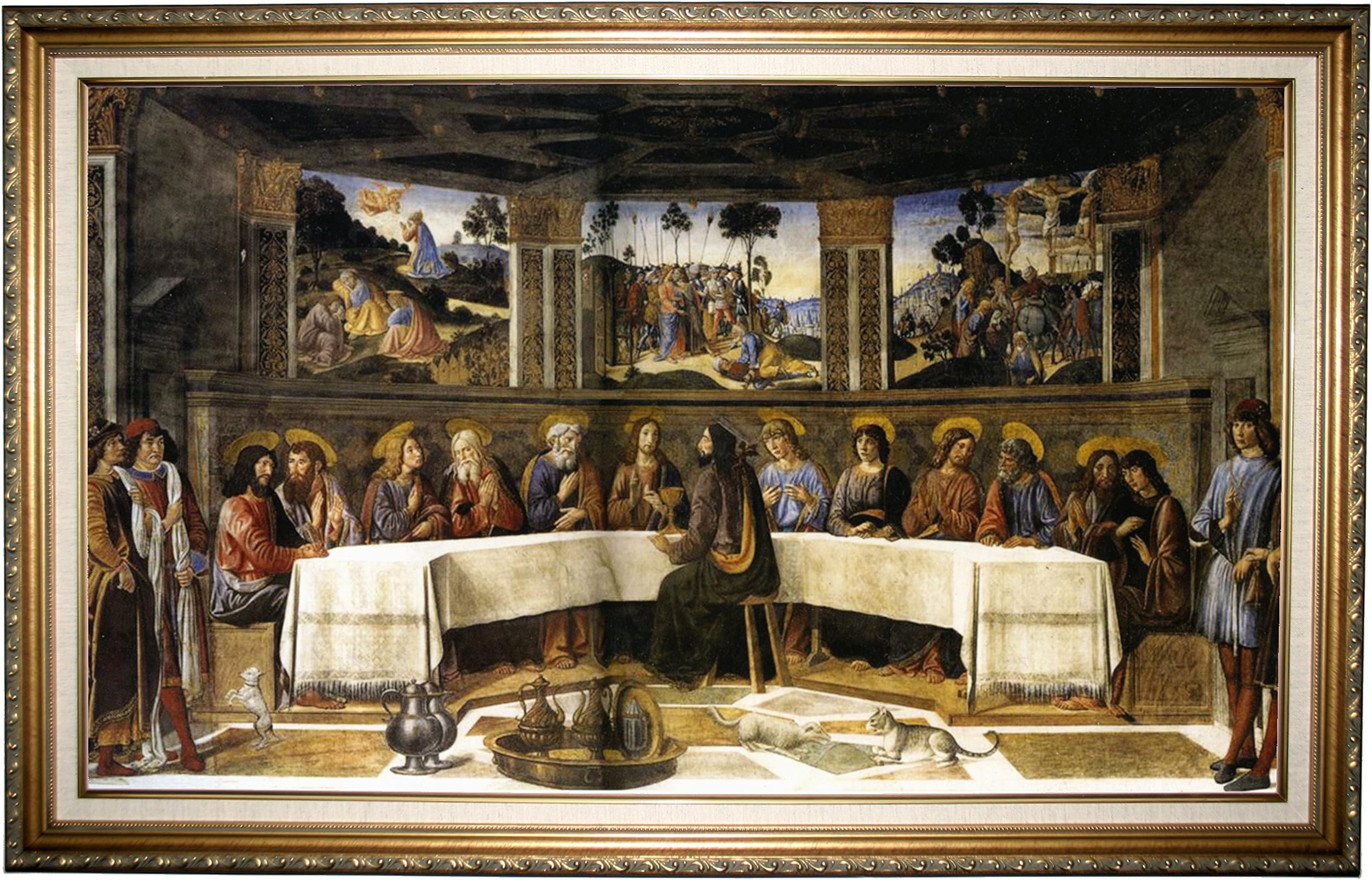 HistoricArtGallery Rosselli The Last Supper 1481 - Antique Gold Lined Framed Canvas Print Repro 23.5x36.5