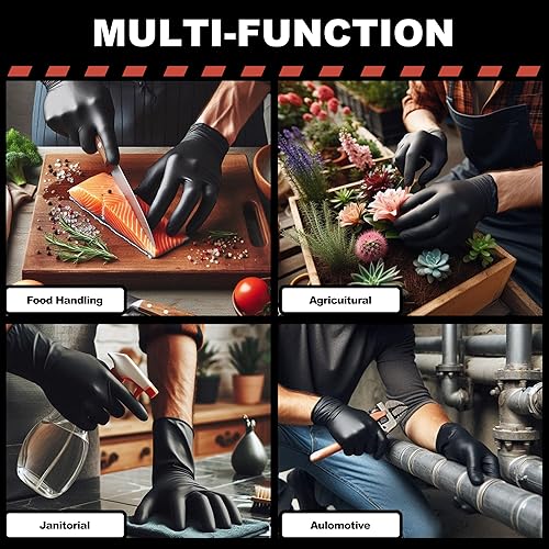 Miniatura 3 de ARKEVA Guantes desechables de nitrilo negro de 6 mil. Resistencia química, resistencia al desgarro, sin látex ni polvo