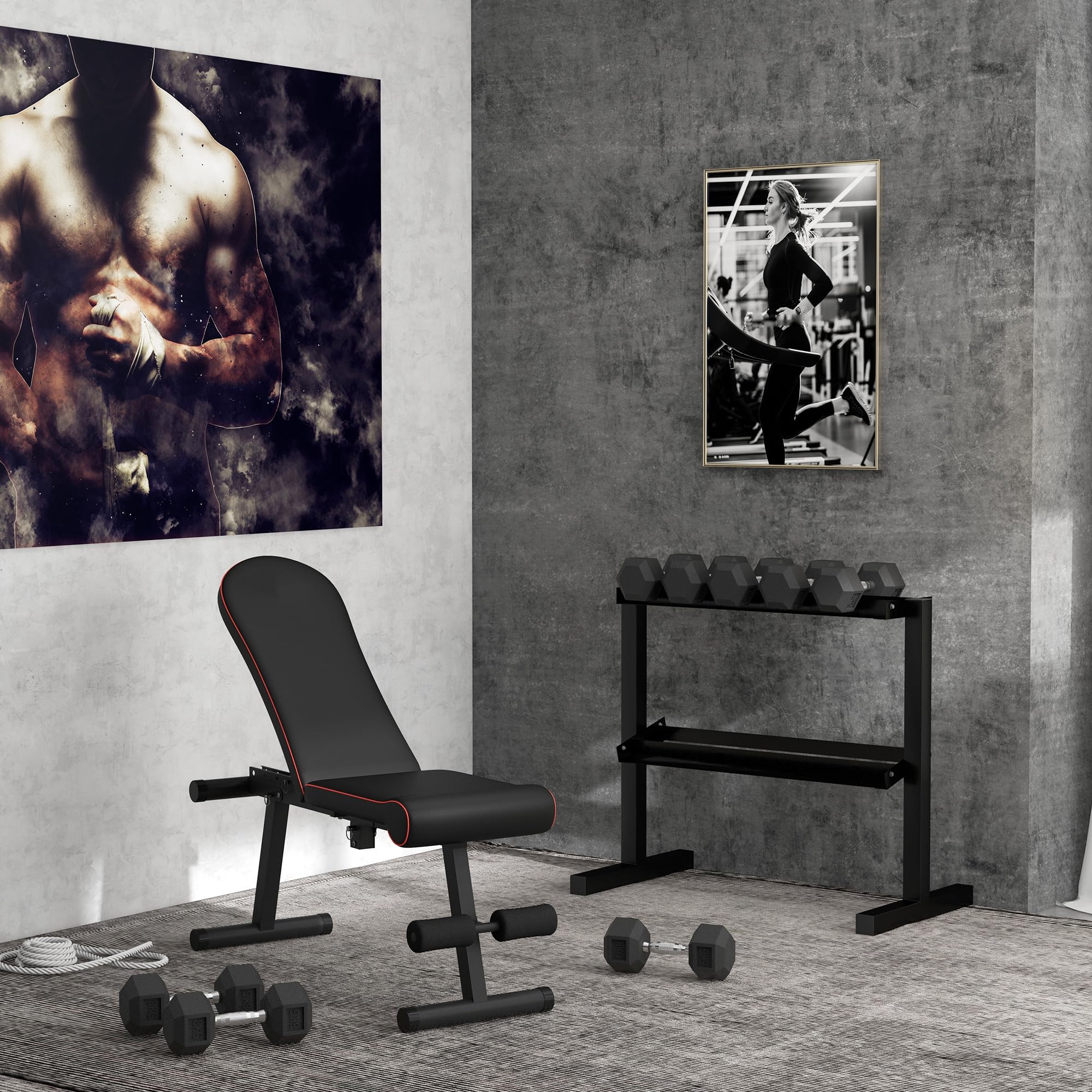 SPORTNOW Estante para Mancuernas 2 Niveles Acero 94x52,5x82 cm Negro | Soporte de Almacenamiento para Mancuernas, para Gimnasio en Casa o Oficina, Carga 270 kg