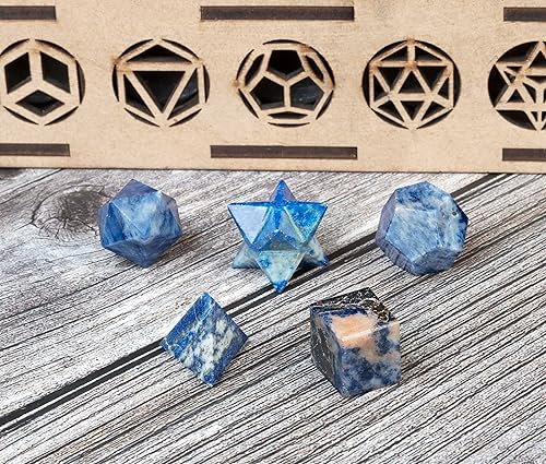 Miniatura 3 de Crocon Sodalite - Juego de 5 piezas de geometría de cristal sólido platónico, piedras geométricas sagradas para meditación, equilibrio de reiki,