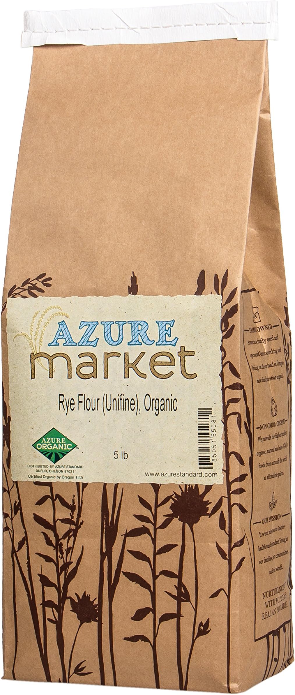 Azure Market Organics Dark Rye Unifine Flour, Non-GMO, 5 lb