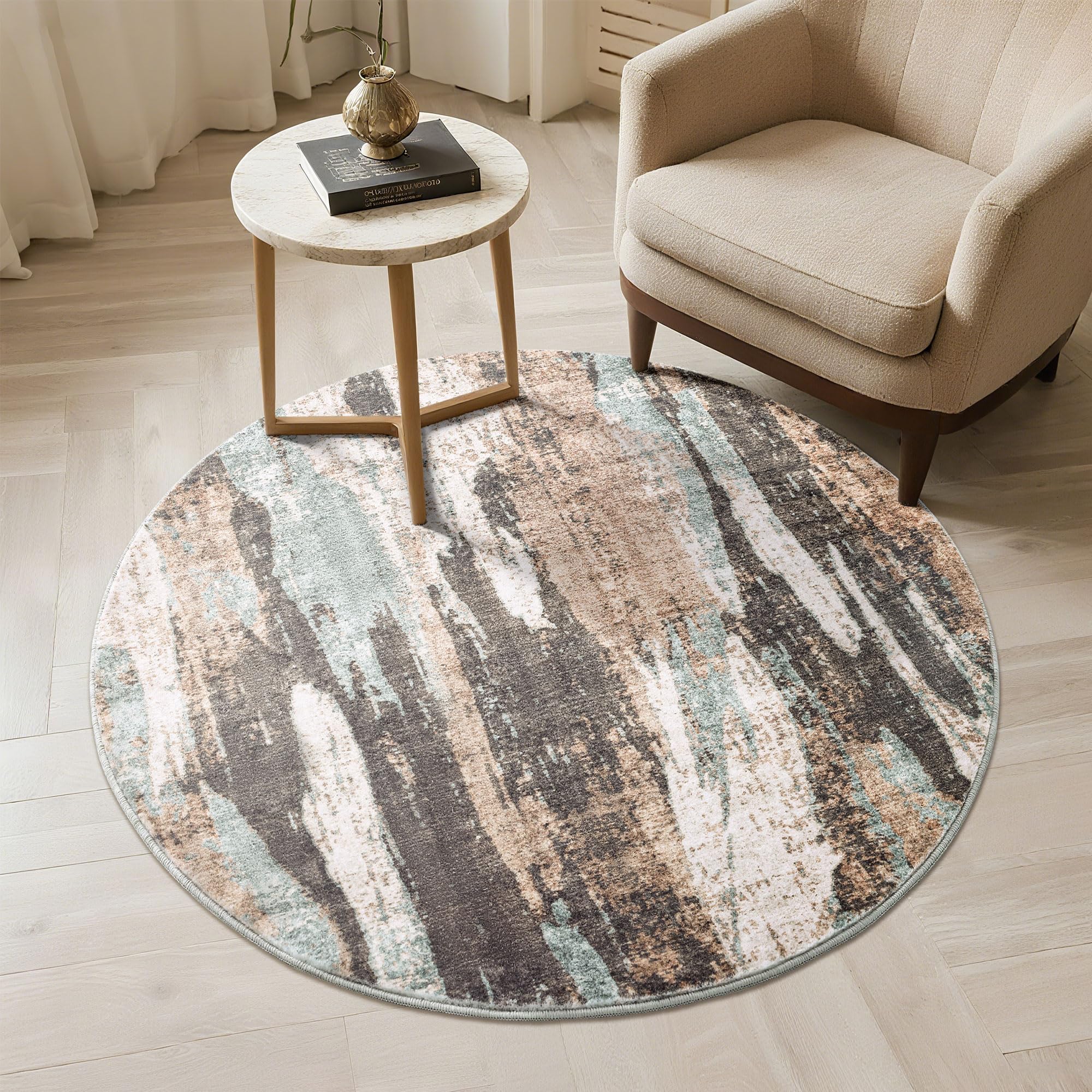 Tapis circulaire lavable et anti-taches avec dossier caoutchouc antidérapant