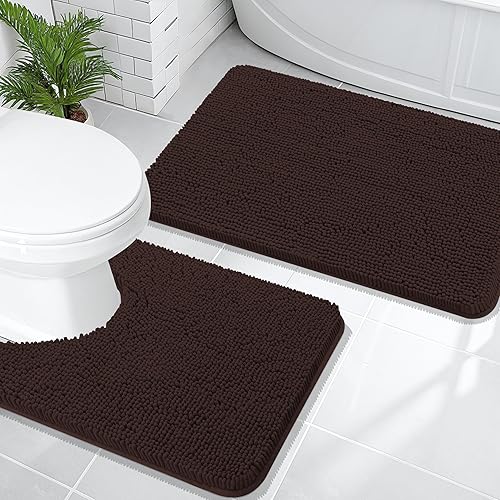 Miniatura 34 de OLANLY Juego de 2 alfombras de baño, tapetes de baño de felpilla suave y absorbente y tapete para inodoro con contorno en forma de U, alfombra de
