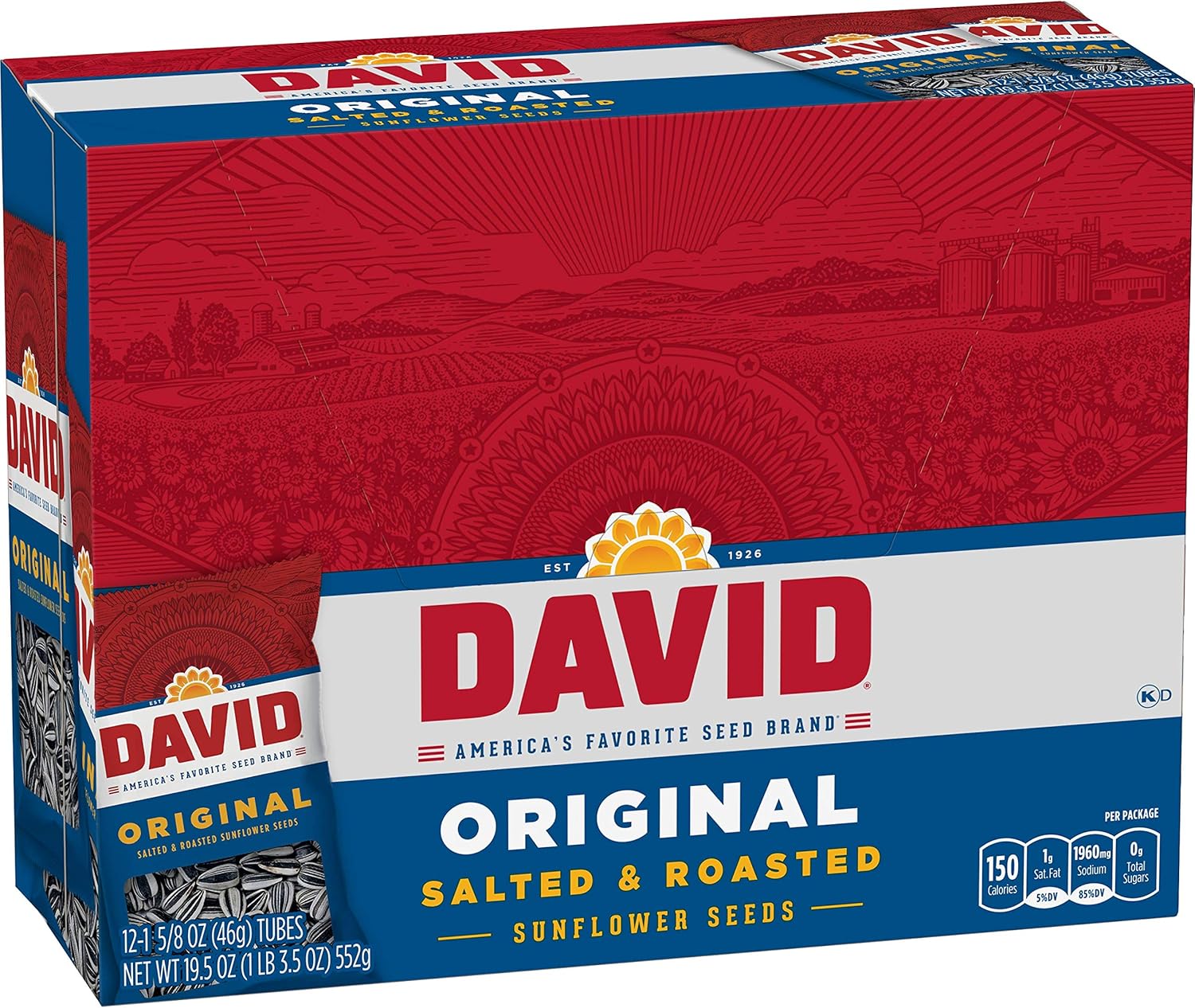 David Sunflower Seeds, Original, Roasted & Salted, 1.625Ounce Unpriced Tubes (Pack of 12