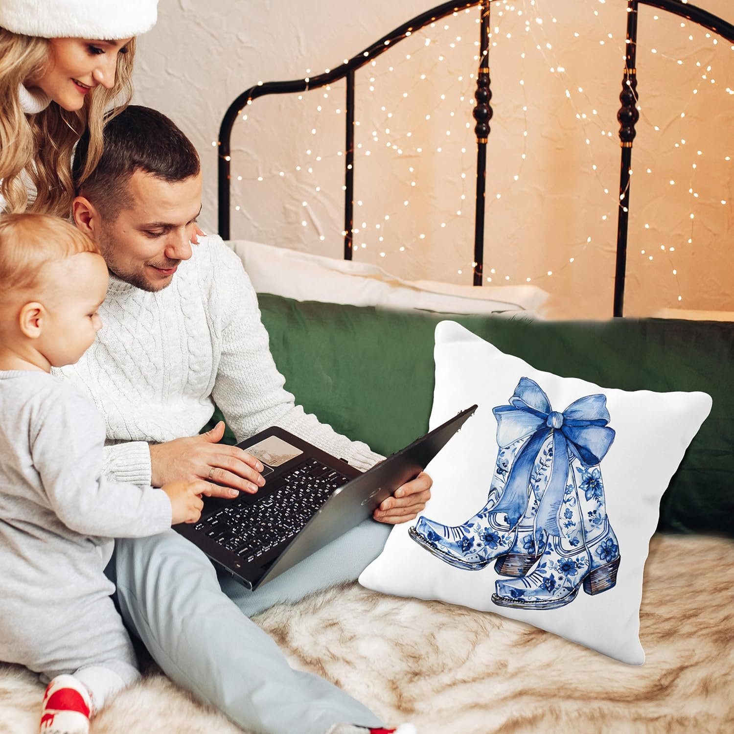 Blue and White Chinoiserie Western Pillow Covers 18x18, Coastal Cowgirl Gifts, Coquette Blue Bow Pillow Covers, Coquette Room Decor, Cowgirl Gifts, Grand Millenial Decor - Image 5