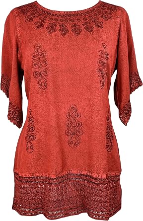 Agan Traders 2026 Summer Short Sleeve Womens Blouses - Medieval Net Lace Back Tie Round Neck Embroidered Tops for Women