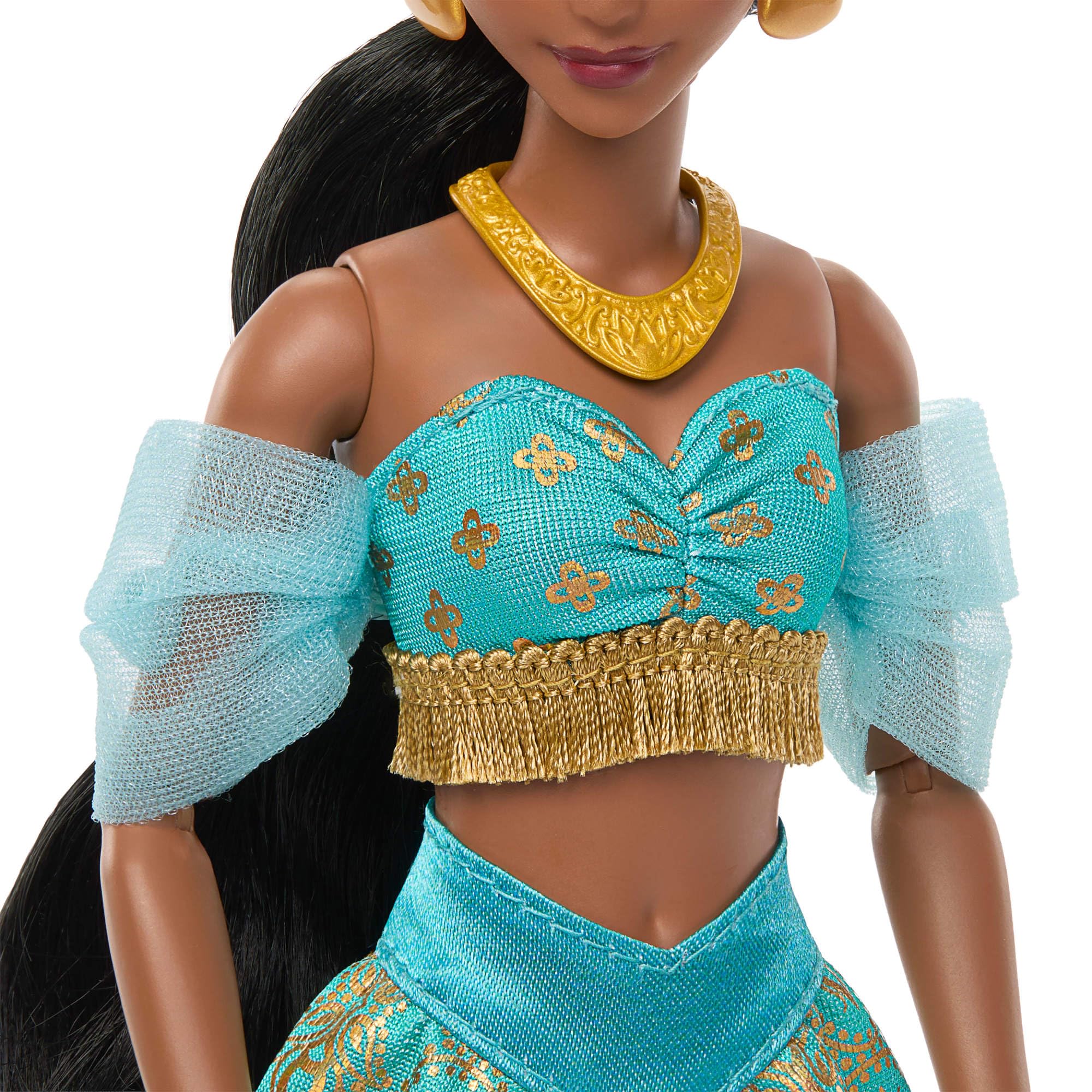 Mattel Disney Princesas Sparkling Princess Jasmine Muñeca y Accesorios con Ropa, Zapatos, Collar y Pendientes de Quita y pon, Inspirada en la película, JMP63
