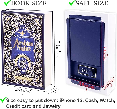 Miniatura 8 de Caja fuerte de libro de desviación de páginas reales de noche árabe con cerradura de combinación, caja de seguridad oculta de dinero, caja de