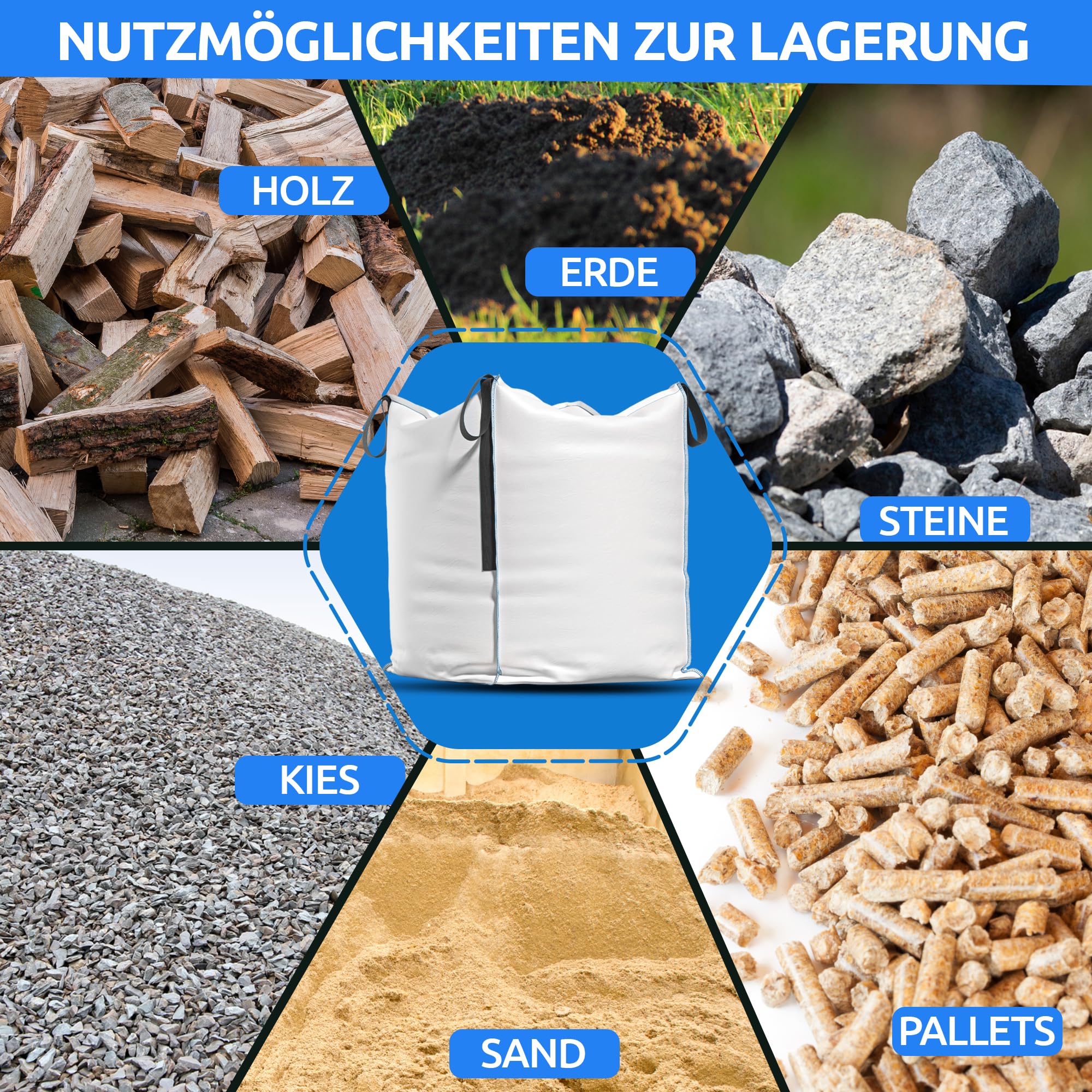 NTG Big Bag, 4 passanti, capacità di carico di 1000 kg, 90 x 90 x 90 cm, impermeabile, protezione dai raggi UV, sacco per rifiuti da giardino, sacco per foglie, 10 pezzi
