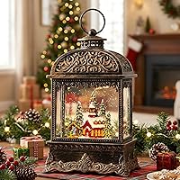 Vista 10 de Linterna de agua de globo de nieve de Navidad con aldea de montaña y escena de tren, funciona con pilas o alimentado por USB, decoración navideña
