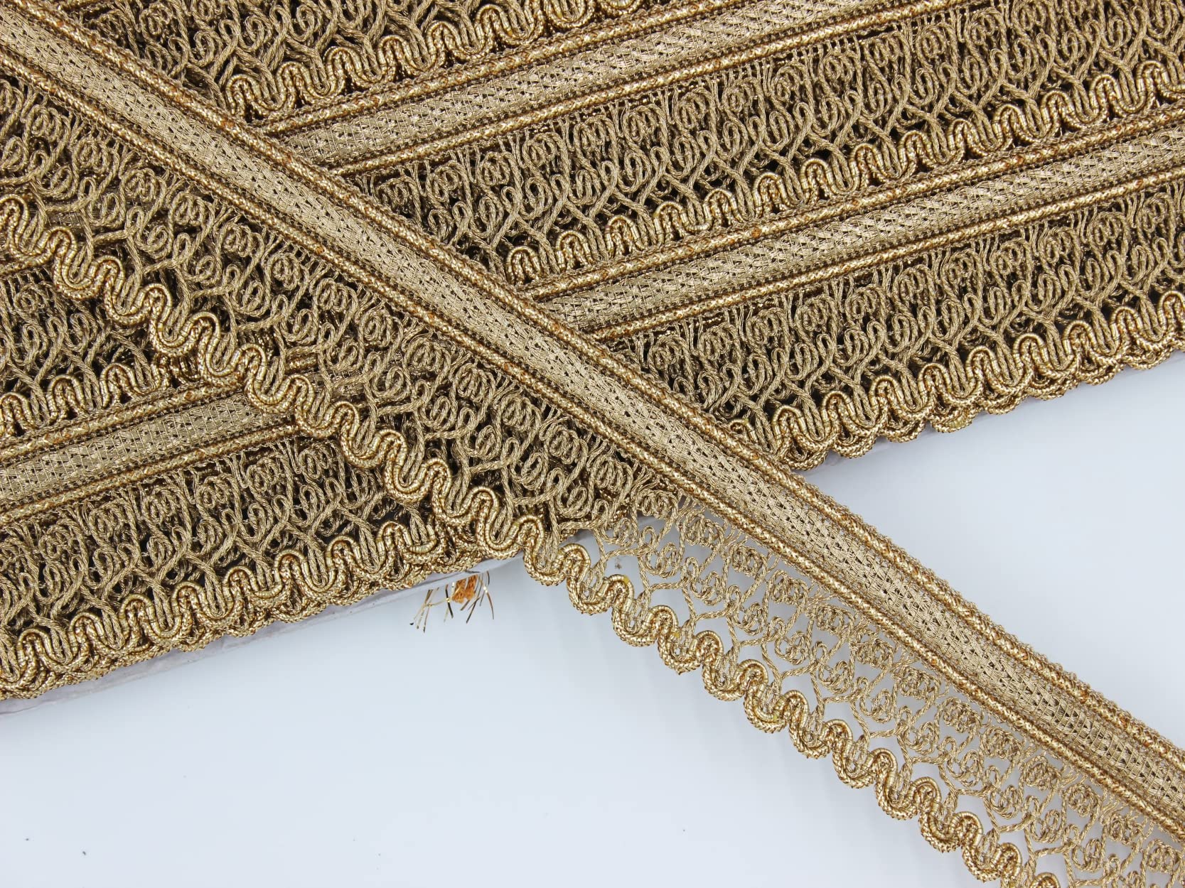 NILESH RIBBON INDUSTRIES Fancy Imitation JARI LACE, 38 MM ZALAR LACE 9 Meter (Rose Gold)