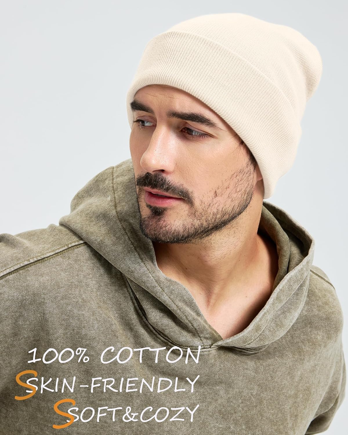 100% Cotton Beanie Lengthen Cuffed Beanies Knit Winter Hats for Men Women Soft Warm Ski Hat Unisex Knitted Skull Cap - Image 6