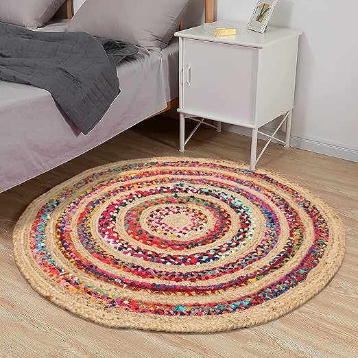 The Home Talk Cotton and Jute Braided Floor Rug,Chindi, 120 cm Round diamater- Multicolor at Rs. 226