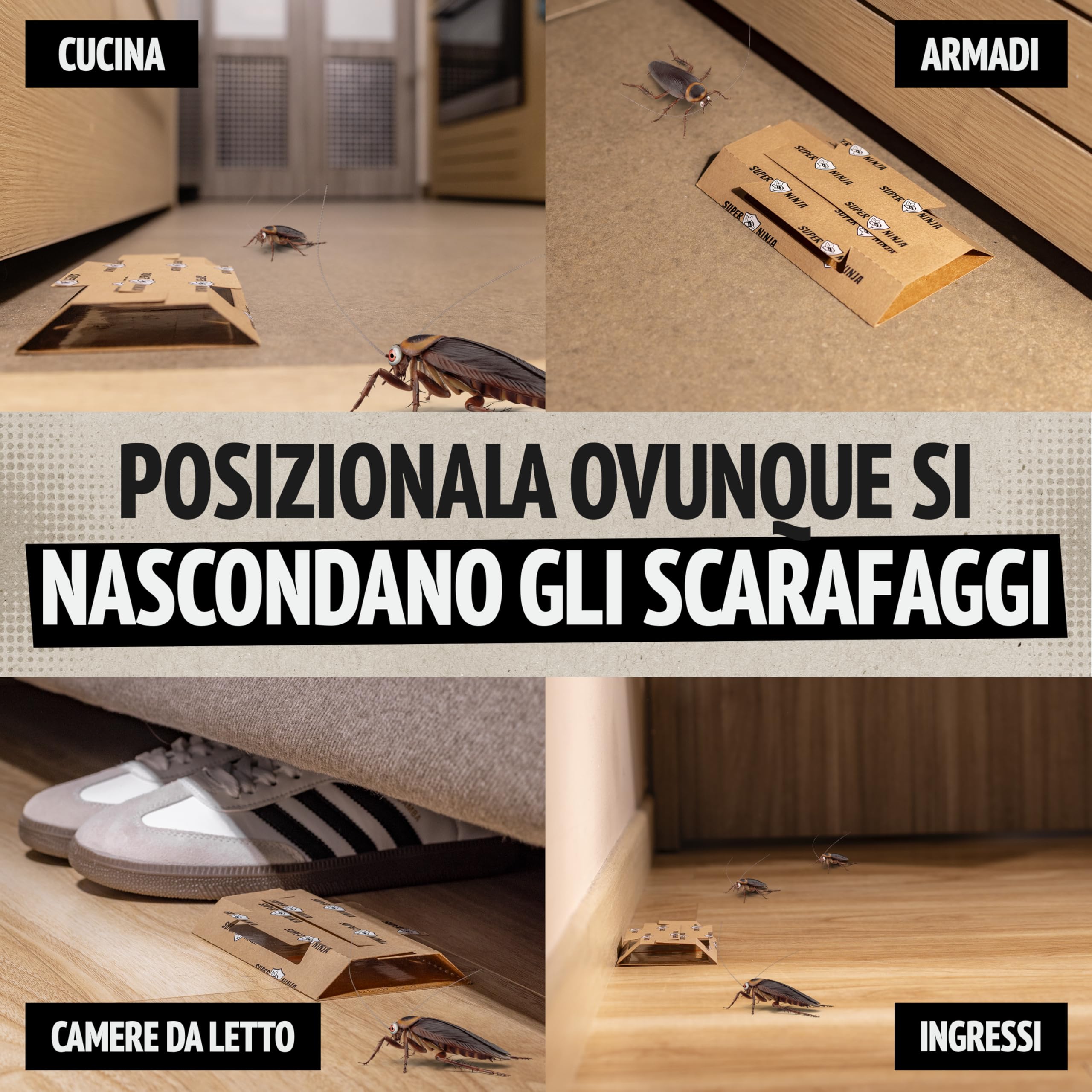 Trappole per Scarafaggi Non Tossiche – 12 Pezzi con Colla e Attrattivo, Sicure per Disinfestazione