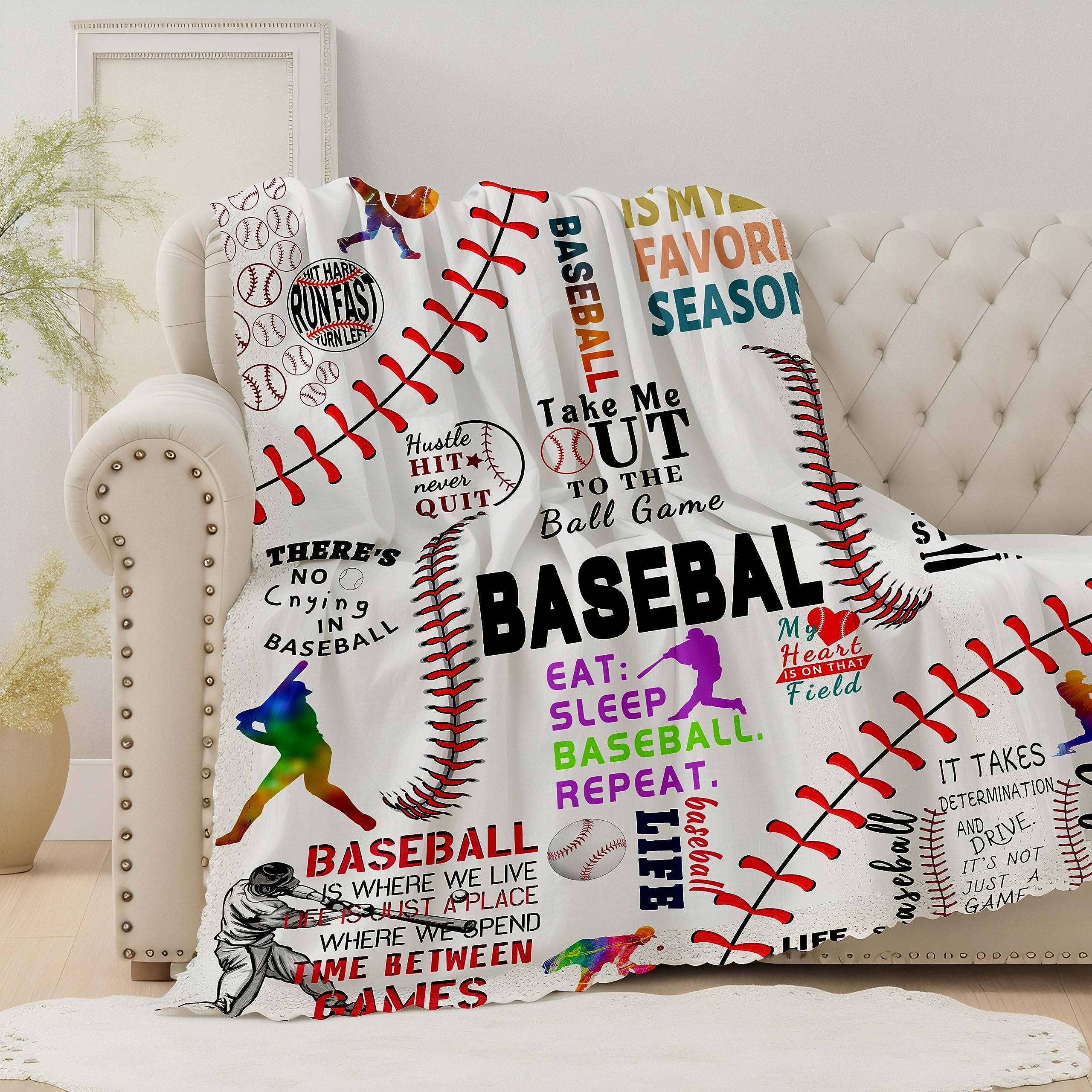 Manta Franela Manta De Béisbol Para Niños Y Adultos - Franela Cálida, 60x50 Pulgadas, Lavable Manta Deportiva Béisbol