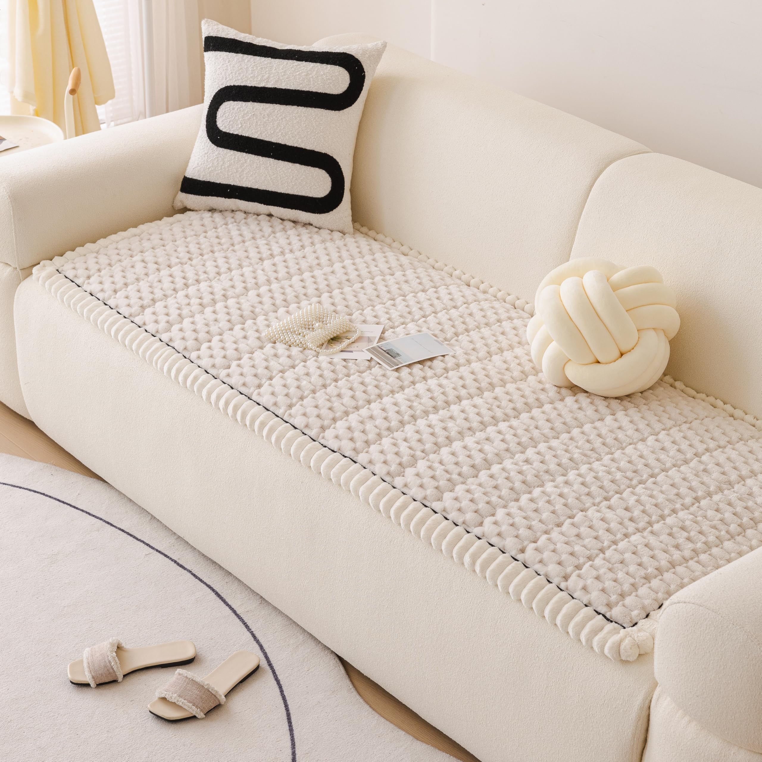 EBETA Sofabezug für Hunde Sofakissen Fensterbankmatten Sofa Überwürfe Sitzauflage Bodenbeläge Bankauflagen Anti-Rutsch Kissen Möbelschoner Spielmatten (Bienenwabe-Weiß, 70x180 cm)