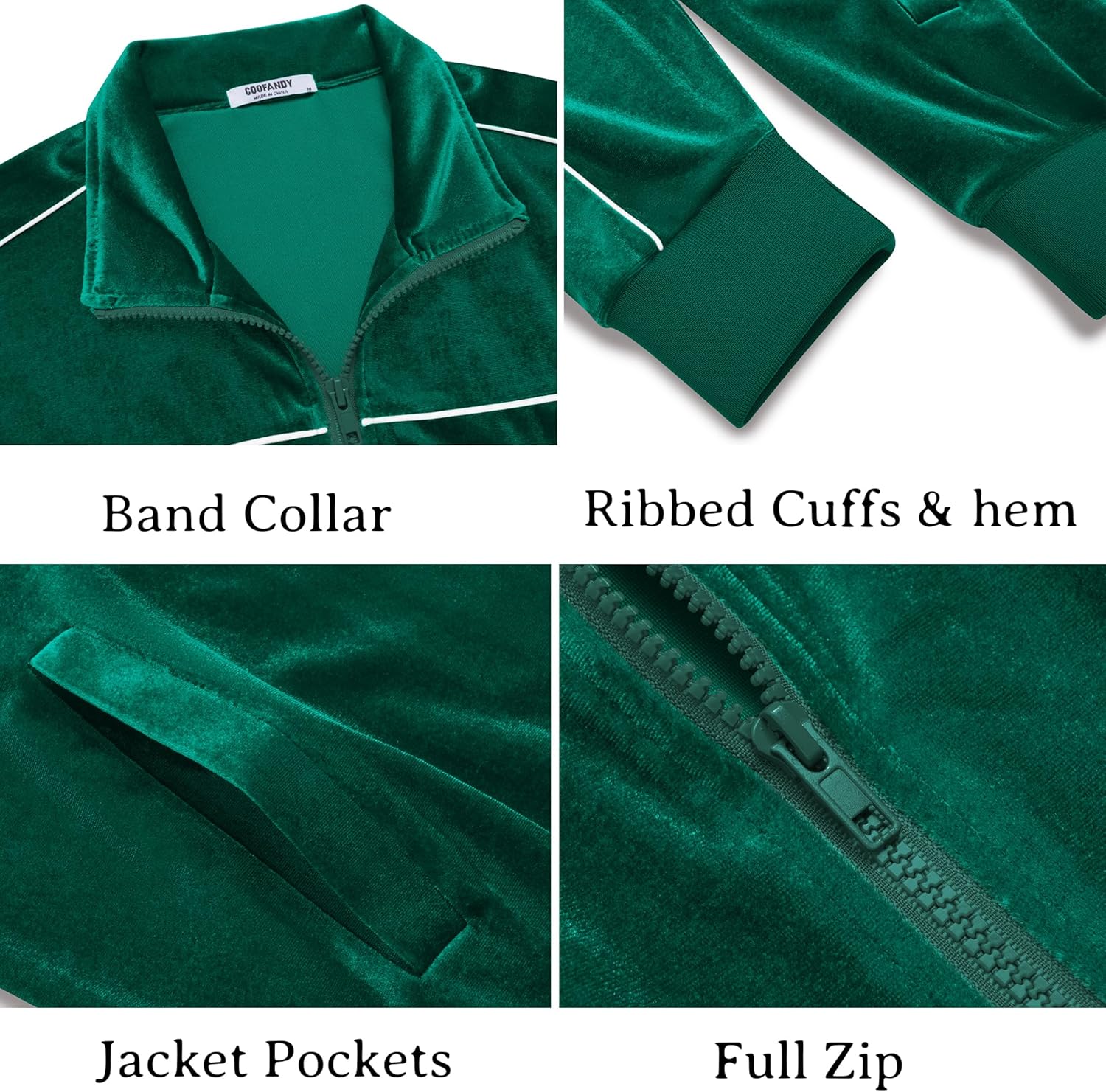 COOFANDY Mens Velour Tracksuits 2 Piece Set Outfits Zip Up Sweatsuits Velvet Jacket Pants Set - Image 5