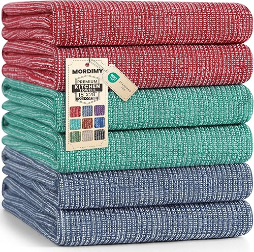 Miniatura 19 de Mordimy Paquete de 6 paños de cocina de alta calidad (18 x 28 pulgadas, negro), toalla de mano grande de algodón, paños planos y de rizo para secar