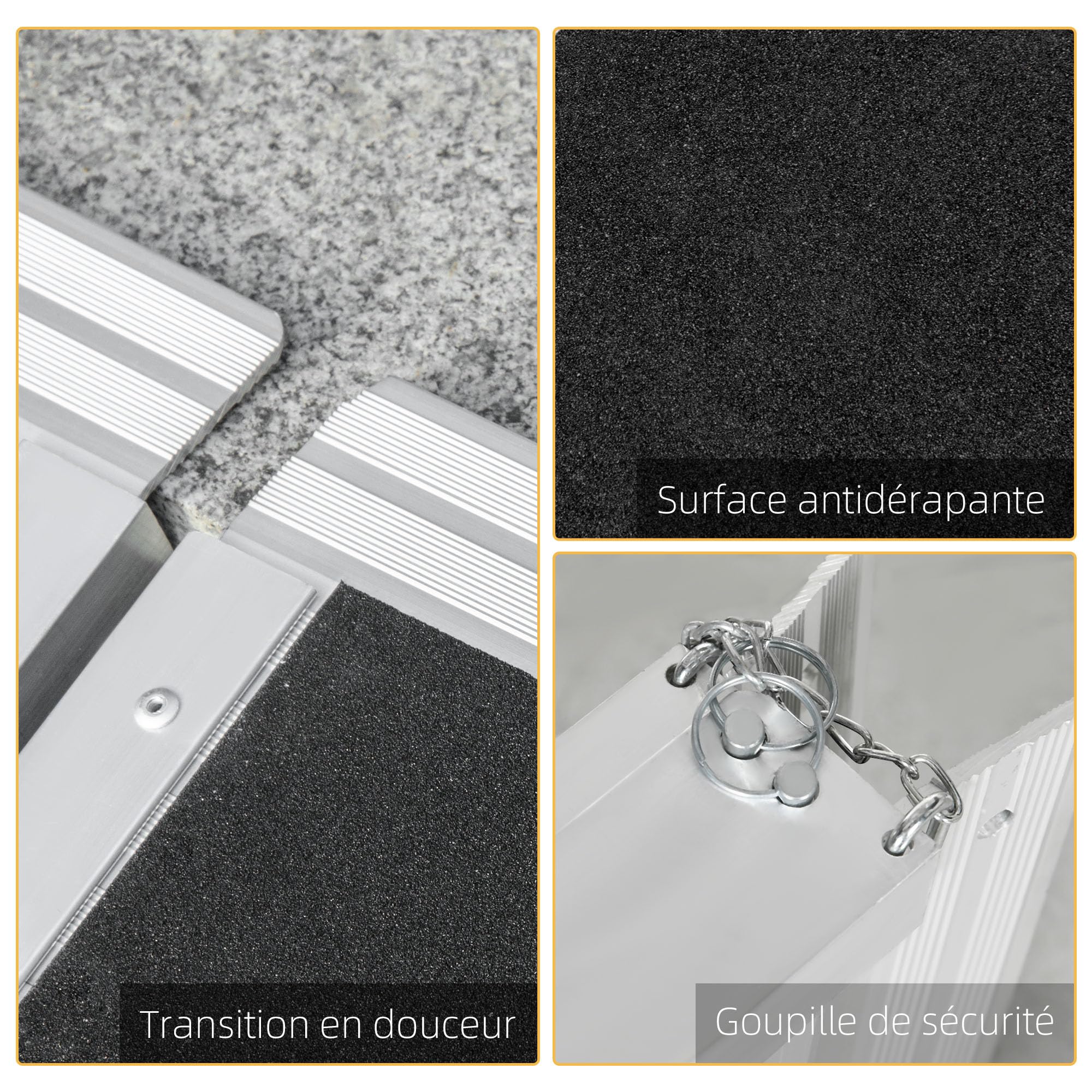 HOMCOM Rampe de Fauteuil Roulant Pliable, Rampe de Chargement sablage 60x73 cm en Alliage d'aluminium, antidérapante, Bordures de sécurité, Charge Max. 270 kg, Noir