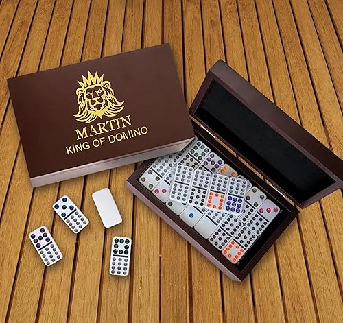 Miniatura 6 de Juego de dominó personalizado con caja grabada personalizada con monograma, regalo personalizado para cumpleaños de papá, jubilación, juego de