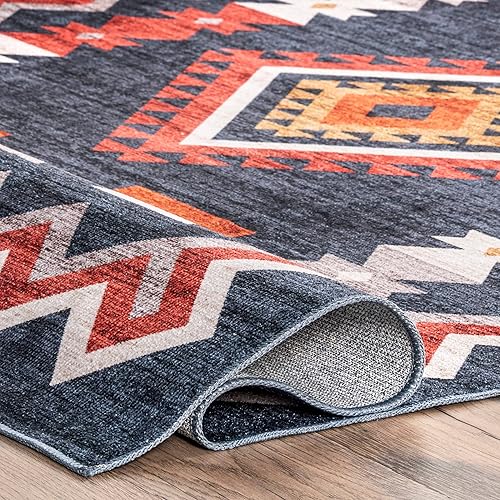 Miniatura 6 de nuLOOM Jayde - Alfombra ultrafina lavable a máquina, diseño de diamante del suroeste, 5 x 8 pies, color azul marino