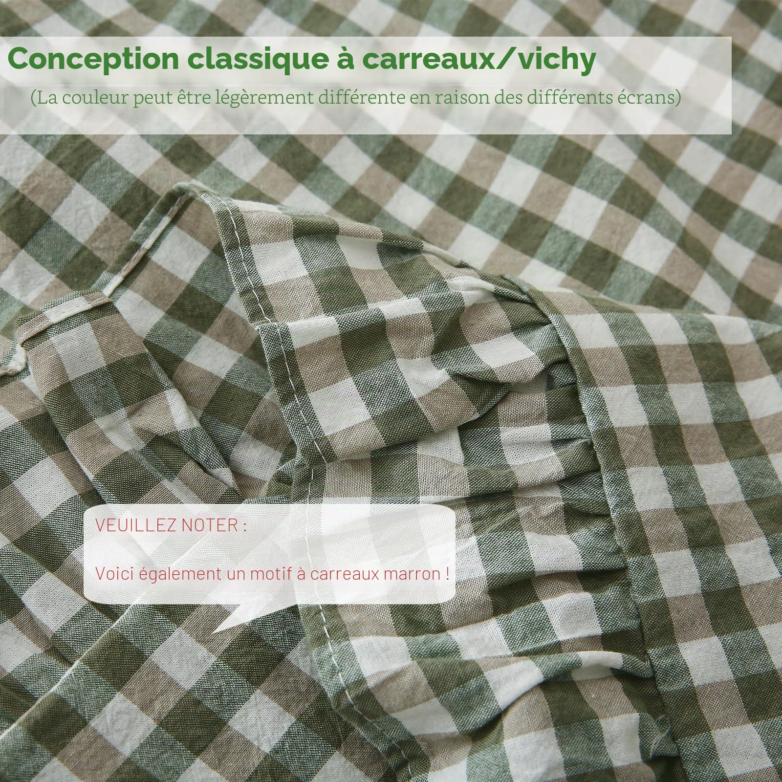 Lot de 2 housses de coussin à volants à carreaux européennes, 100 % coton à carreaux rustiques vichy pour lit/canapé (66 x 66 cm, carreaux vert sauge/blanc)