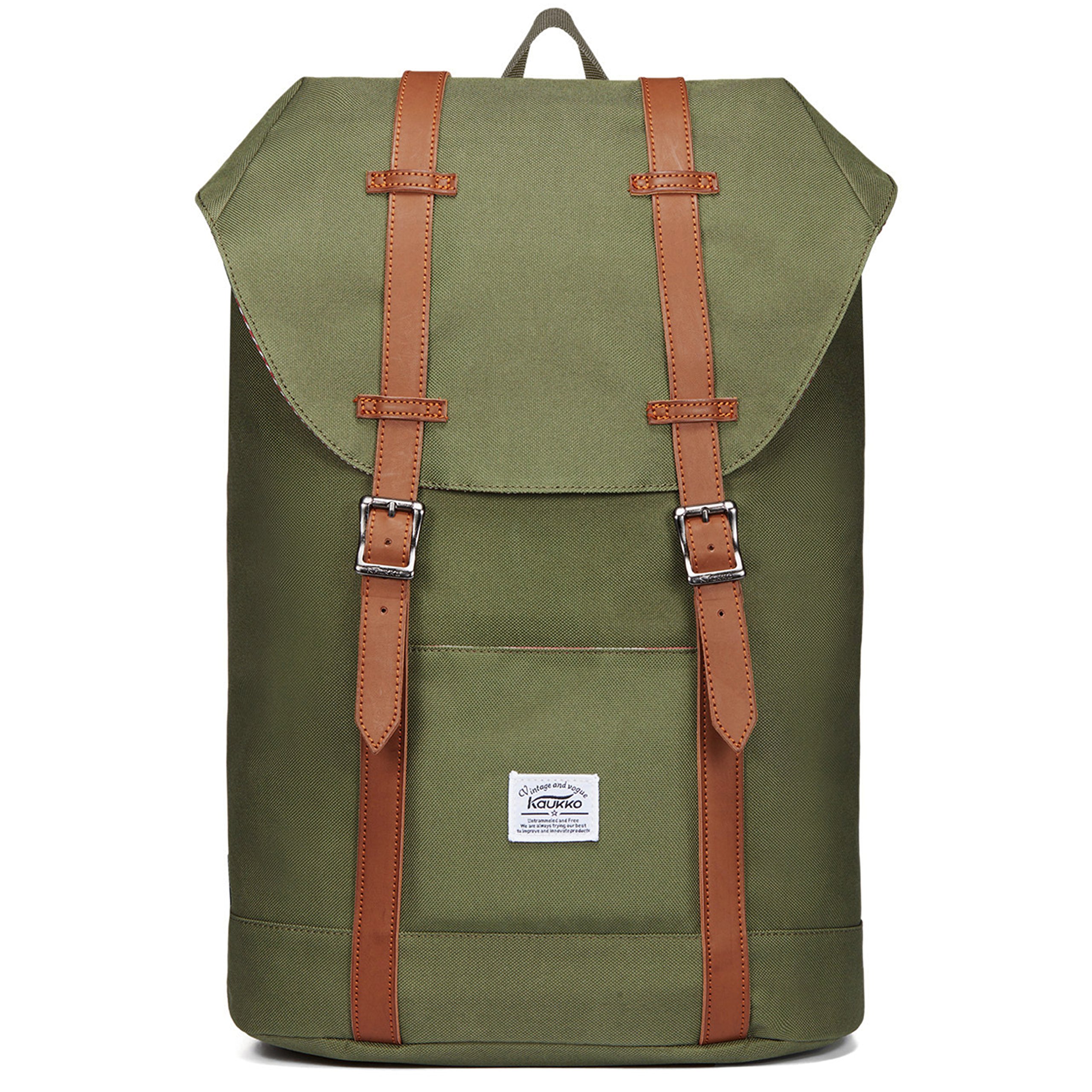 KAUKKO Mochila Casual Mochila de Estudiante Ligero 16" Laptop Bolsa al Aire Libre para Viajar/Deporte/Cámping (Ejército Verde)
