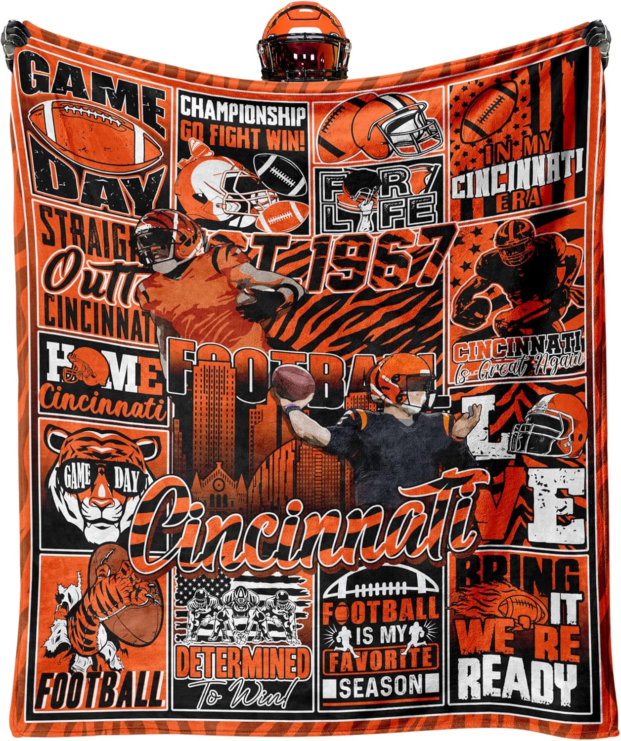 Gifts for Cincinnati, Football Blanket for Cincinnati, Warm Blanket for All Seasons, Throw Blanket for Couch, 80"x60"