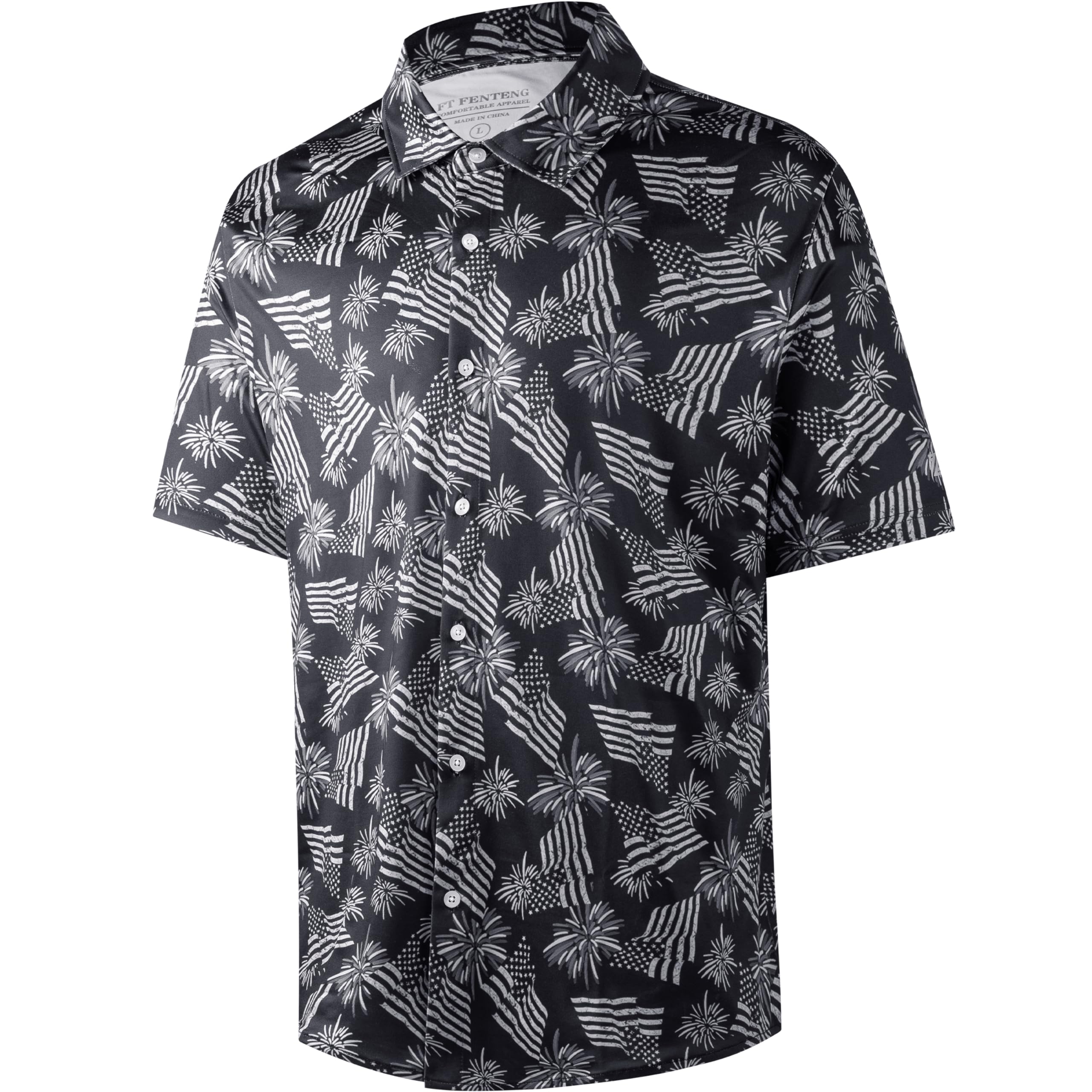 FT FENTENG Mens Hawaiian Shirts Regular Fit Short Sleeve Casual Button Down Summer Tropical Beach Shirts