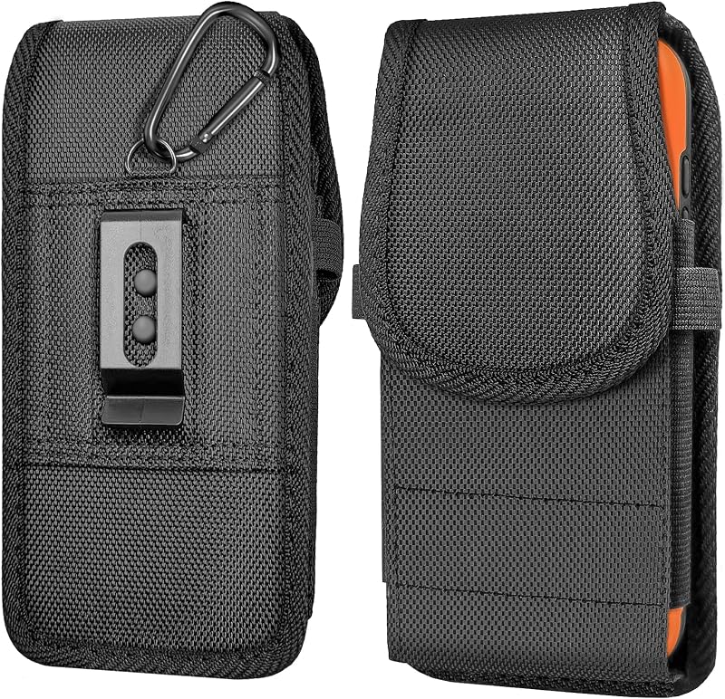 Nylon Holster for Samsung Galaxy S26, S25, S24, S23, S22, S21 (Not for FE/Plus/Ultra), Magnetic Closure, Cell Phone Belt Holder with Clip & ID Slot, Fits Otterbox Commuter Case, Black