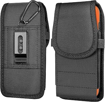 DeBin Nylon Holster for Samsung Galaxy A12, A13, A16, A17, A26, A32, A35, A36, A53, A54, A56 5G, [Magnetic Closure] Cell Phone Belt Holder Case with Clip, ID Card Slot Pouch Cover, Black