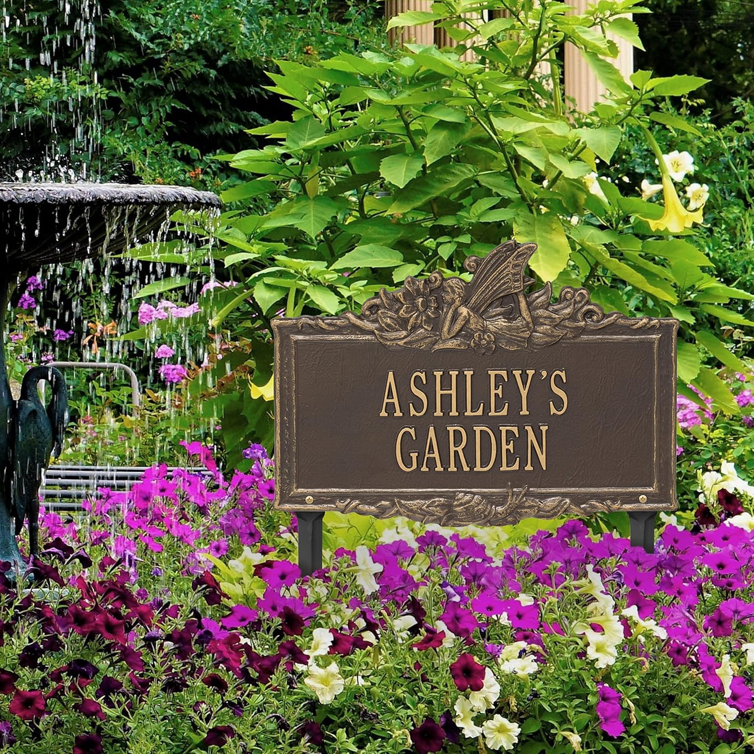 Whitehall™ Personalized Cast Metal Yard Plaque - Personalized Fairy Garden Lawn sign. Made in the USA.