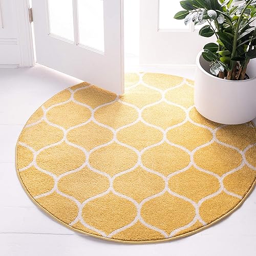Unique Loom Trellis Frieze Collection Lattice Moroccan Geometric Modern Area Rug, 8 Feet, Yellow/Ivory