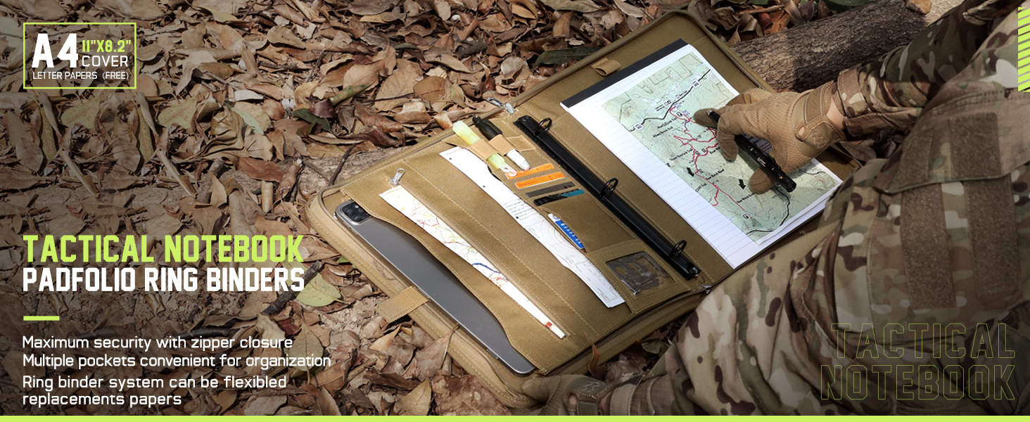 Army OCP Militär-Notizbuch, Ordner mit Reißverschluss, Padfolio-Organizer und taktischem Einband für A4-Ordner, großer Planer für Herren (A4, mehrfarbig